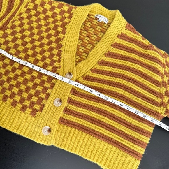 Oscar Street Wool Blend Knit Yellow Brown Checkered Striped Sweater Size Small - Picture 6 of 9